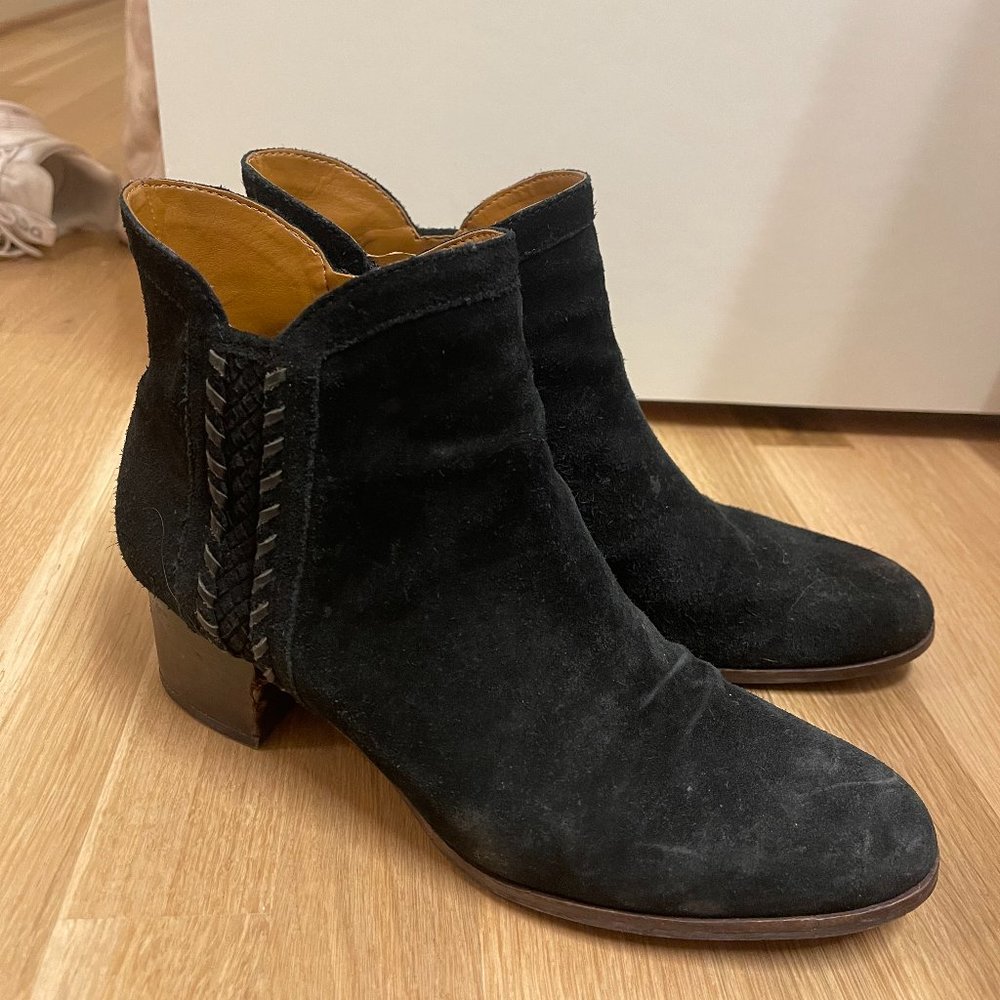 Franco Sarto Ankle Boots Women’s Size 9.5 Black Suede Leather Side zip
